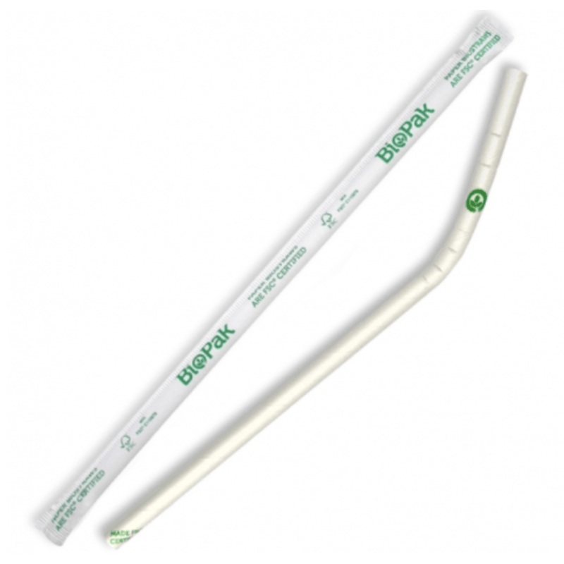 BioStraw Bendy Wrapped White-6 x 6mm-250-Pack