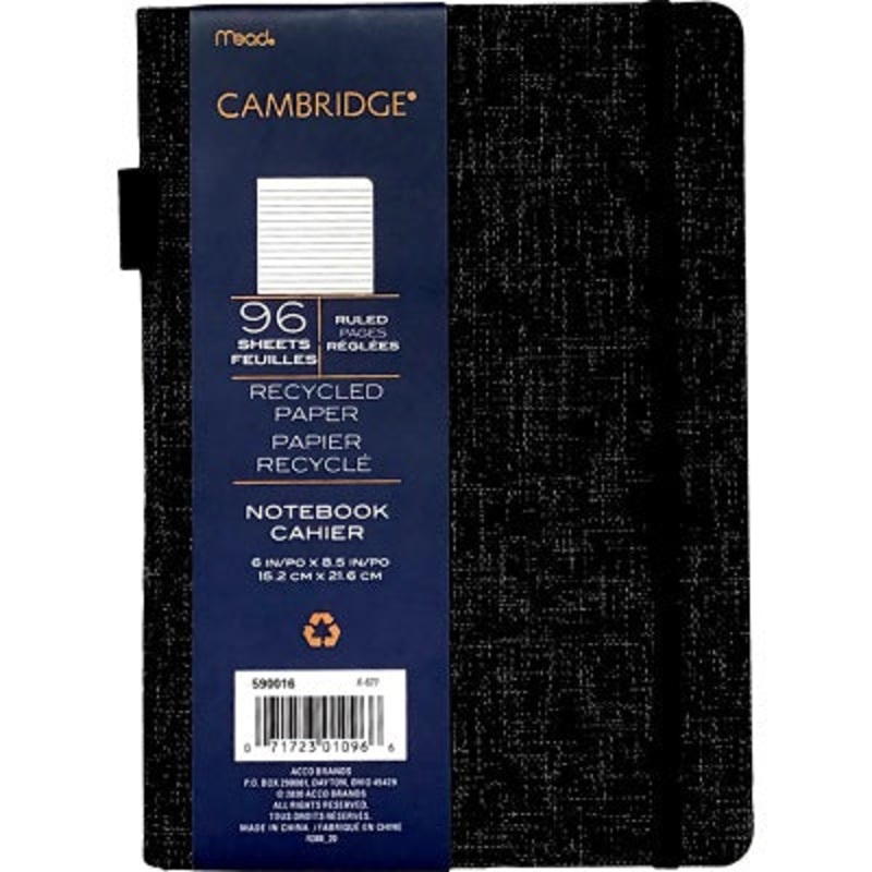 NOTEBOOK-FABRIC, BUNGEE CLOSURE 96 SHEET 8.5X6", CHARCOAL